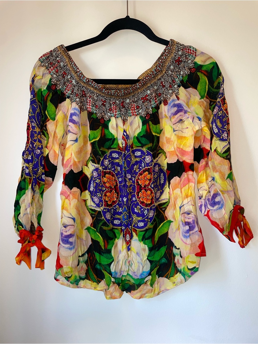 Shahida Parides Silk Embellished Floral Off-Shoulder Top